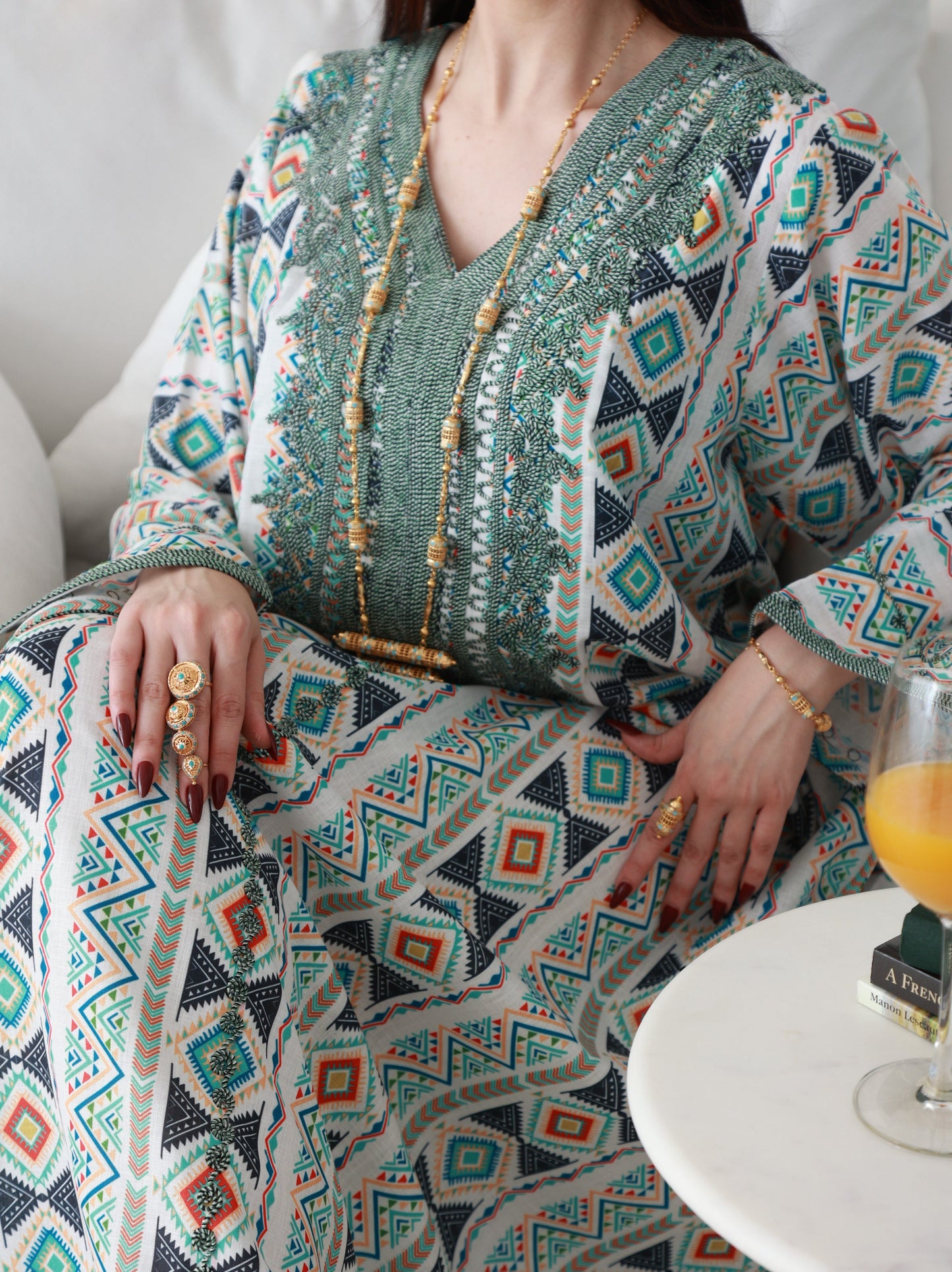 Emerald Geometry Embriodery and Print Dress