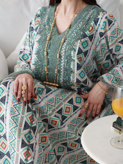 Emerald Geometry Embriodery and Print Dress