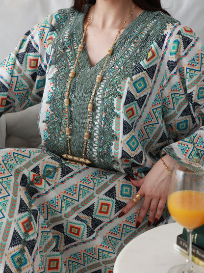 Emerald Geometry Embriodery and Print Dress