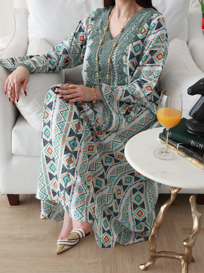 Emerald Geometry Embriodery and Print Dress