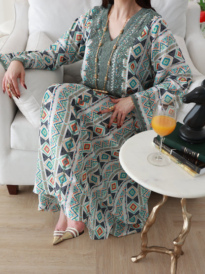 Emerald Geometry Embriodery and Print Dress